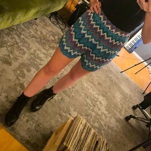 High Waisted Chevron Print Cotton Shorts